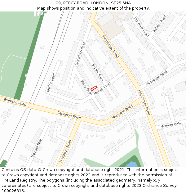 29, PERCY ROAD, LONDON, SE25 5NA: Location map and indicative extent of plot