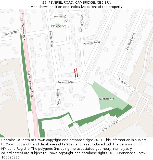 29, PEVEREL ROAD, CAMBRIDGE, CB5 8RN: Location map and indicative extent of plot