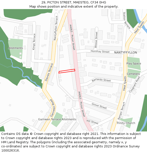 29, PICTON STREET, MAESTEG, CF34 0HG: Location map and indicative extent of plot