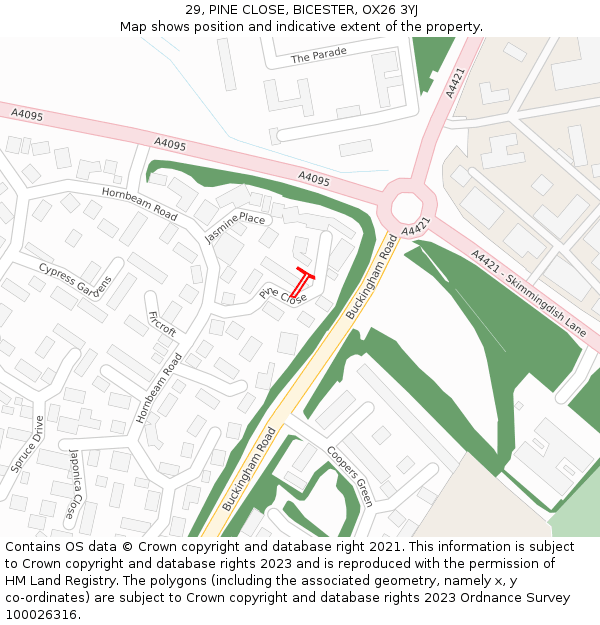 29, PINE CLOSE, BICESTER, OX26 3YJ: Location map and indicative extent of plot