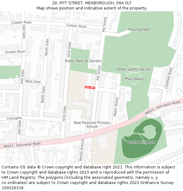 29, PITT STREET, MEXBOROUGH, S64 0LT: Location map and indicative extent of plot