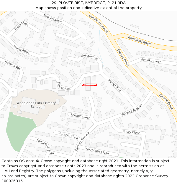 29, PLOVER RISE, IVYBRIDGE, PL21 9DA: Location map and indicative extent of plot
