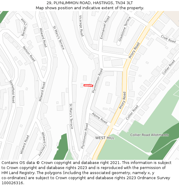 29, PLYNLIMMON ROAD, HASTINGS, TN34 3LT: Location map and indicative extent of plot