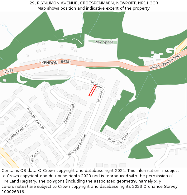 29, PLYNLIMON AVENUE, CROESPENMAEN, NEWPORT, NP11 3GR: Location map and indicative extent of plot