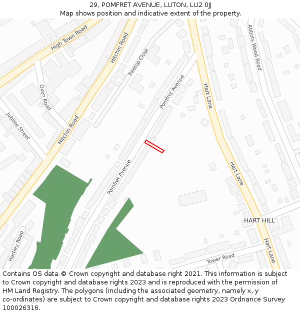 29, POMFRET AVENUE, LUTON, LU2 0JJ: Location map and indicative extent of plot