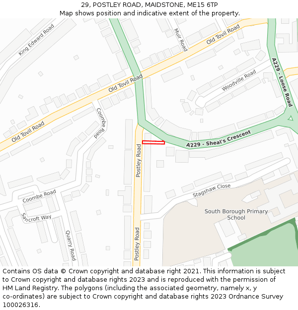 29, POSTLEY ROAD, MAIDSTONE, ME15 6TP: Location map and indicative extent of plot