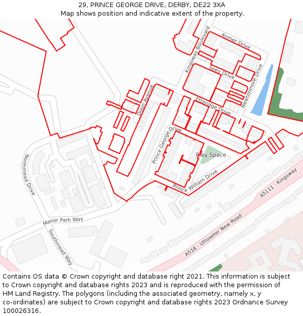 29, PRINCE GEORGE DRIVE, DERBY, DE22 3XA: Location map and indicative extent of plot