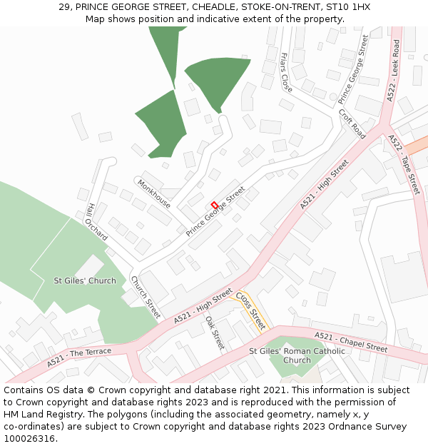29, PRINCE GEORGE STREET, CHEADLE, STOKE-ON-TRENT, ST10 1HX: Location map and indicative extent of plot