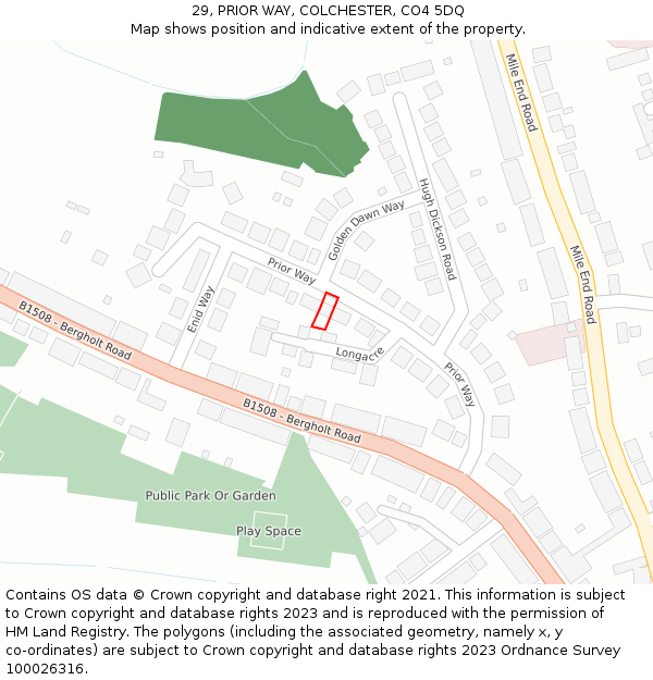 29, PRIOR WAY, COLCHESTER, CO4 5DQ: Location map and indicative extent of plot