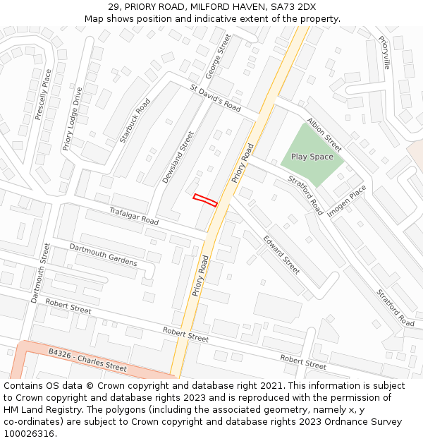 29, PRIORY ROAD, MILFORD HAVEN, SA73 2DX: Location map and indicative extent of plot