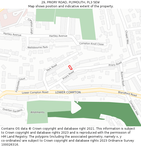29, PRIORY ROAD, PLYMOUTH, PL3 5EW: Location map and indicative extent of plot
