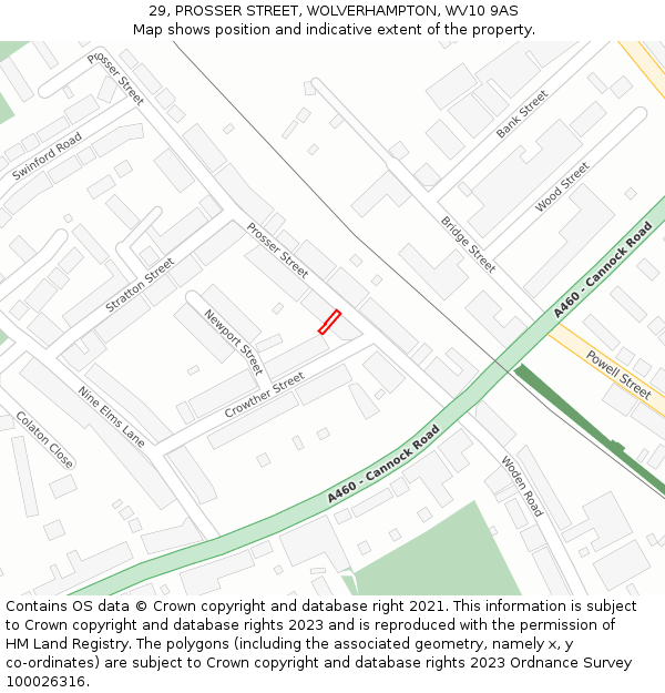 29, PROSSER STREET, WOLVERHAMPTON, WV10 9AS: Location map and indicative extent of plot