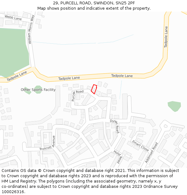 29, PURCELL ROAD, SWINDON, SN25 2PF: Location map and indicative extent of plot