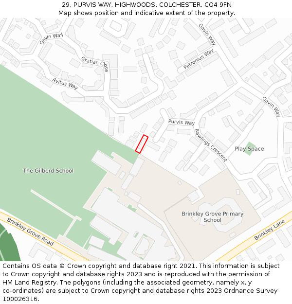 29, PURVIS WAY, HIGHWOODS, COLCHESTER, CO4 9FN: Location map and indicative extent of plot
