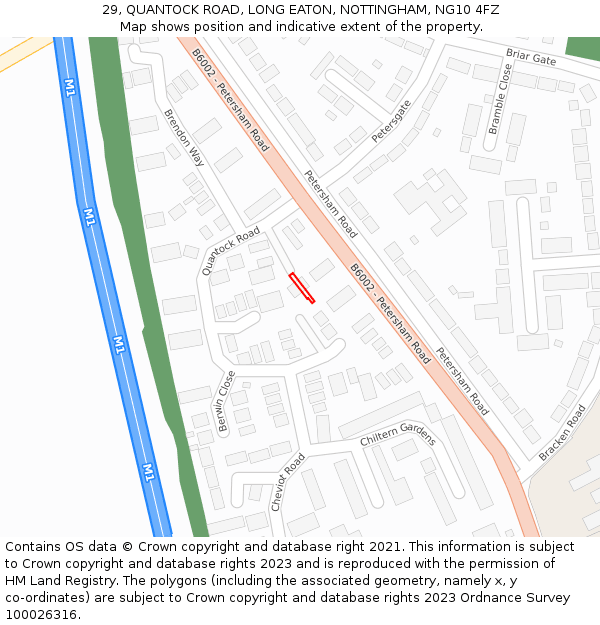 29, QUANTOCK ROAD, LONG EATON, NOTTINGHAM, NG10 4FZ: Location map and indicative extent of plot