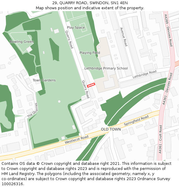29, QUARRY ROAD, SWINDON, SN1 4EN: Location map and indicative extent of plot