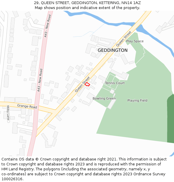 29, QUEEN STREET, GEDDINGTON, KETTERING, NN14 1AZ: Location map and indicative extent of plot