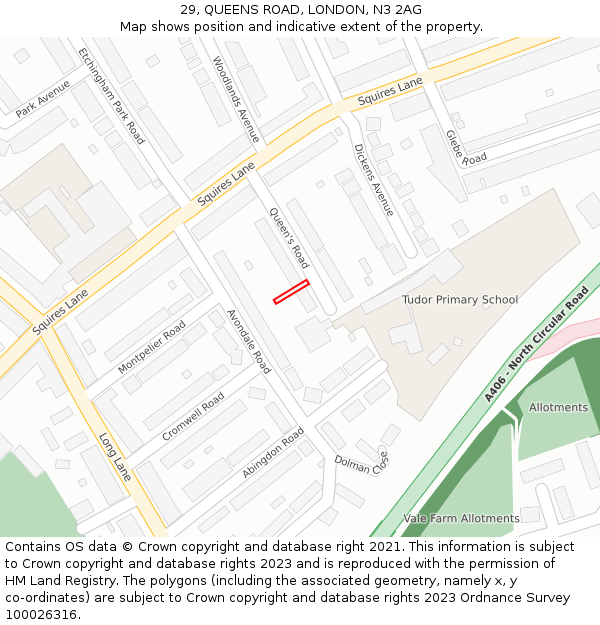 29, QUEENS ROAD, LONDON, N3 2AG: Location map and indicative extent of plot