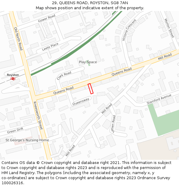 29, QUEENS ROAD, ROYSTON, SG8 7AN: Location map and indicative extent of plot