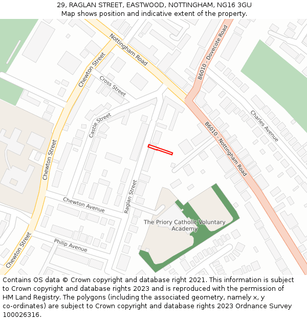 29, RAGLAN STREET, EASTWOOD, NOTTINGHAM, NG16 3GU: Location map and indicative extent of plot