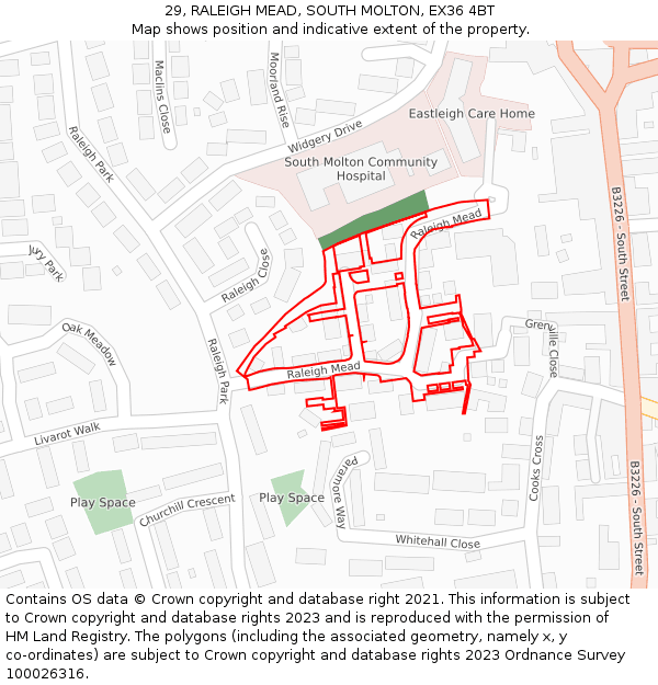 29, RALEIGH MEAD, SOUTH MOLTON, EX36 4BT: Location map and indicative extent of plot