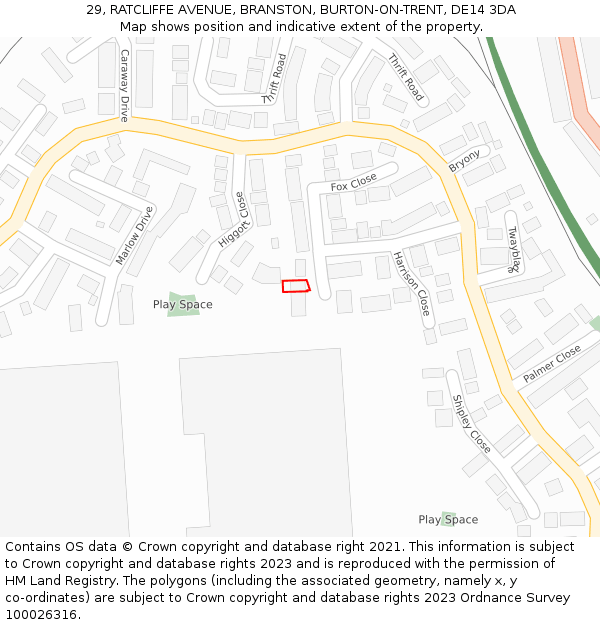 29, RATCLIFFE AVENUE, BRANSTON, BURTON-ON-TRENT, DE14 3DA: Location map and indicative extent of plot