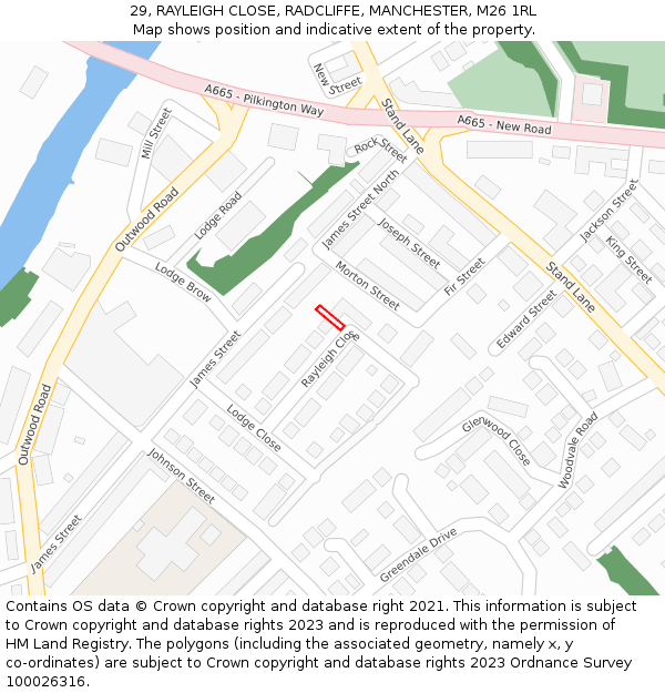 29, RAYLEIGH CLOSE, RADCLIFFE, MANCHESTER, M26 1RL: Location map and indicative extent of plot