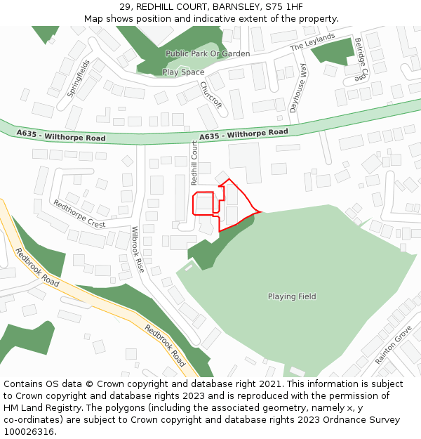 29, REDHILL COURT, BARNSLEY, S75 1HF: Location map and indicative extent of plot