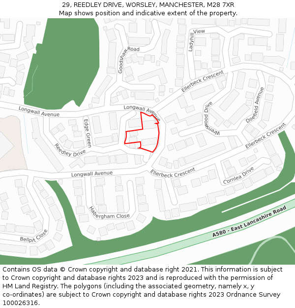 29, REEDLEY DRIVE, WORSLEY, MANCHESTER, M28 7XR: Location map and indicative extent of plot