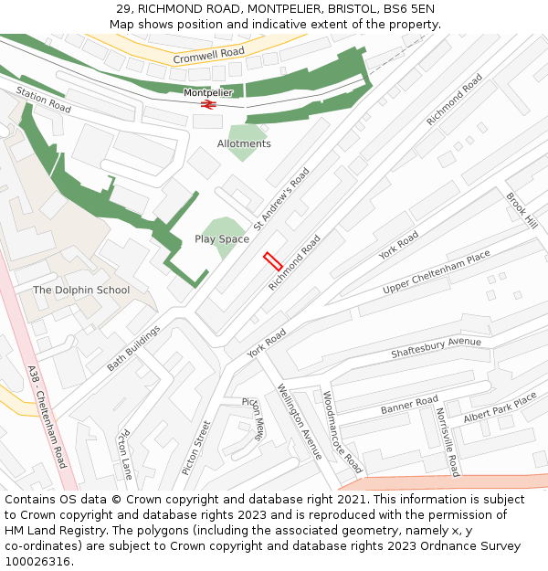 29, RICHMOND ROAD, MONTPELIER, BRISTOL, BS6 5EN: Location map and indicative extent of plot