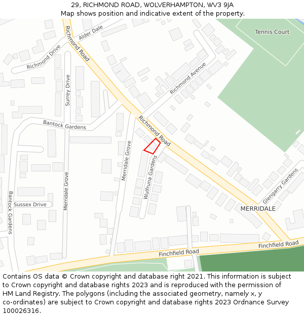 29, RICHMOND ROAD, WOLVERHAMPTON, WV3 9JA: Location map and indicative extent of plot