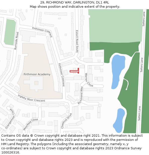 29, RICHMOND WAY, DARLINGTON, DL1 4RL: Location map and indicative extent of plot