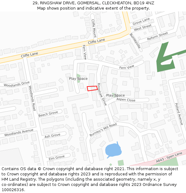 29, RINGSHAW DRIVE, GOMERSAL, CLECKHEATON, BD19 4NZ: Location map and indicative extent of plot