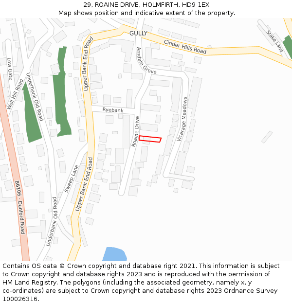 29, ROAINE DRIVE, HOLMFIRTH, HD9 1EX: Location map and indicative extent of plot