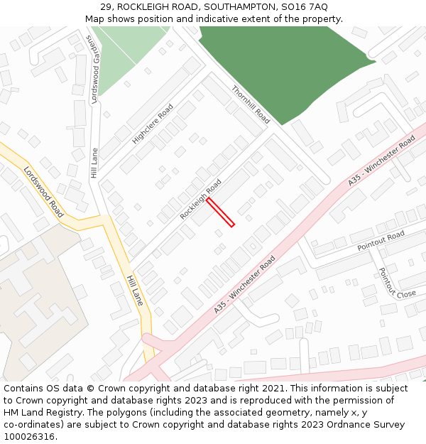 29, ROCKLEIGH ROAD, SOUTHAMPTON, SO16 7AQ: Location map and indicative extent of plot