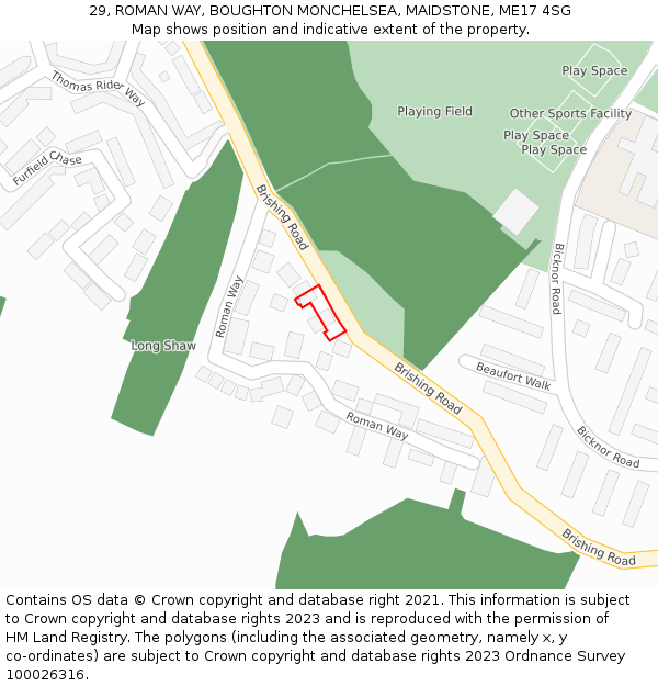 29, ROMAN WAY, BOUGHTON MONCHELSEA, MAIDSTONE, ME17 4SG: Location map and indicative extent of plot