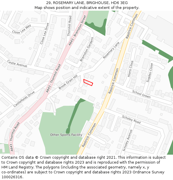 29, ROSEMARY LANE, BRIGHOUSE, HD6 3EG: Location map and indicative extent of plot