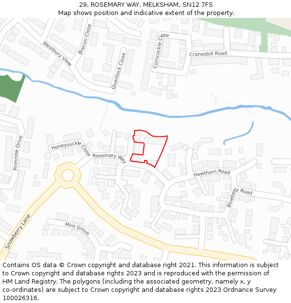 29, ROSEMARY WAY, MELKSHAM, SN12 7FS: Location map and indicative extent of plot