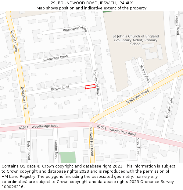 29, ROUNDWOOD ROAD, IPSWICH, IP4 4LX: Location map and indicative extent of plot