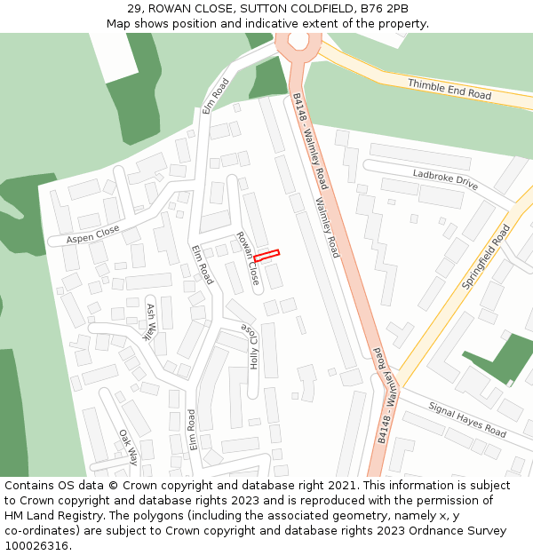 29, ROWAN CLOSE, SUTTON COLDFIELD, B76 2PB: Location map and indicative extent of plot