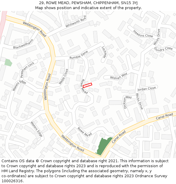 29, ROWE MEAD, PEWSHAM, CHIPPENHAM, SN15 3YJ: Location map and indicative extent of plot