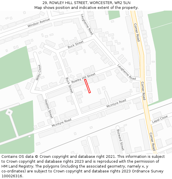 29, ROWLEY HILL STREET, WORCESTER, WR2 5LN: Location map and indicative extent of plot
