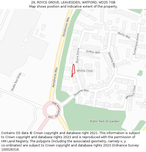 29, ROYCE GROVE, LEAVESDEN, WATFORD, WD25 7GB: Location map and indicative extent of plot