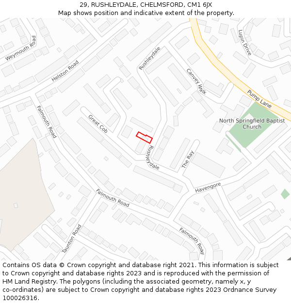 29, RUSHLEYDALE, CHELMSFORD, CM1 6JX: Location map and indicative extent of plot