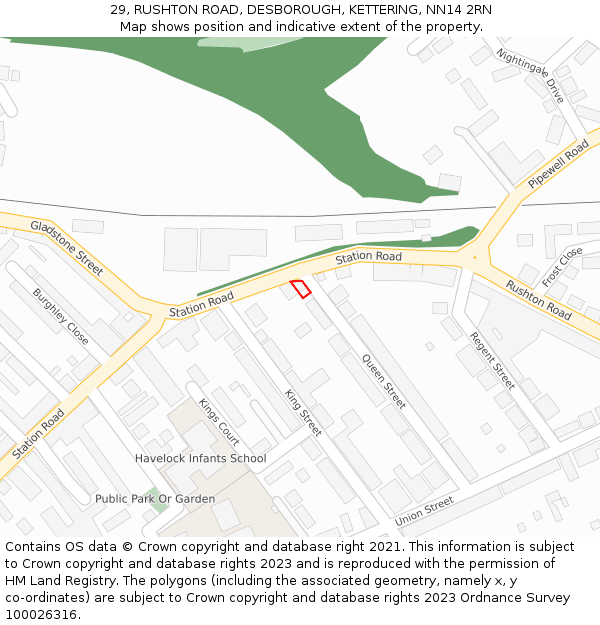 29, RUSHTON ROAD, DESBOROUGH, KETTERING, NN14 2RN: Location map and indicative extent of plot