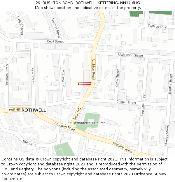 29, RUSHTON ROAD, ROTHWELL, KETTERING, NN14 6HG: Location map and indicative extent of plot
