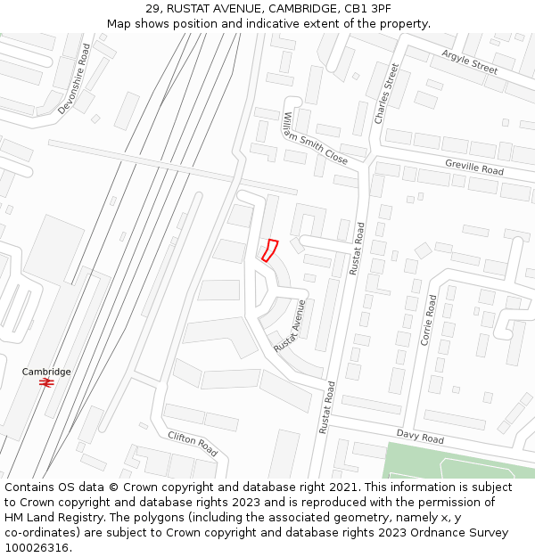 29, RUSTAT AVENUE, CAMBRIDGE, CB1 3PF: Location map and indicative extent of plot