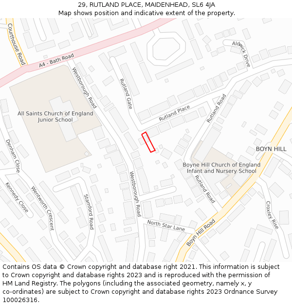 29, RUTLAND PLACE, MAIDENHEAD, SL6 4JA: Location map and indicative extent of plot