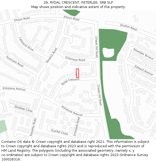 29, RYDAL CRESCENT, PETERLEE, SR8 5LP: Location map and indicative extent of plot
