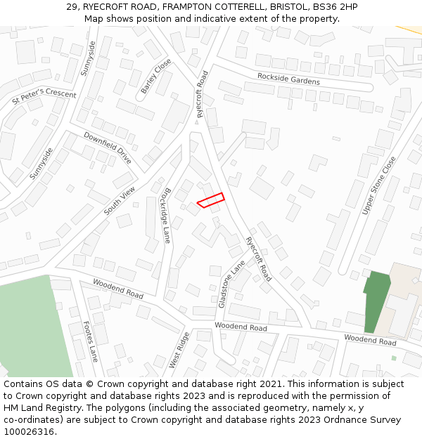 29, RYECROFT ROAD, FRAMPTON COTTERELL, BRISTOL, BS36 2HP: Location map and indicative extent of plot